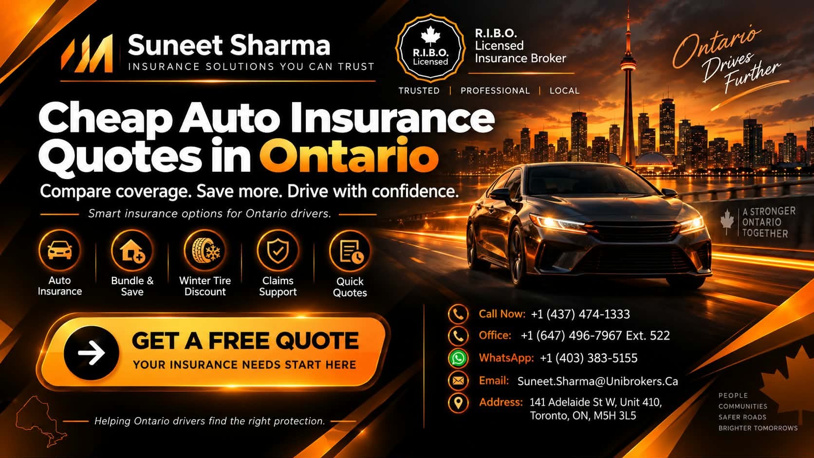 Cheap auto insurance quotes in Ontario with Suneet Sharma